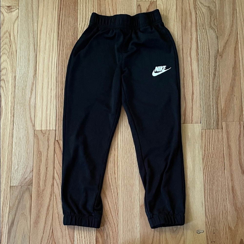 Nike Sweatpants Boys Small Black White Logo Swoosh Pull On Fleece Athletic